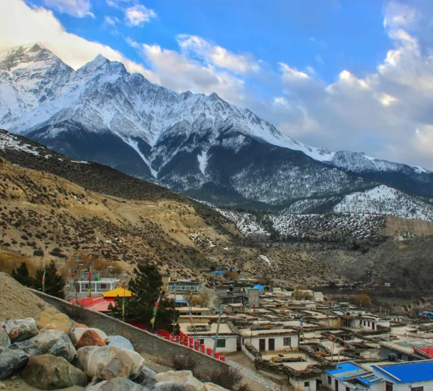 beautiful village under the mountains