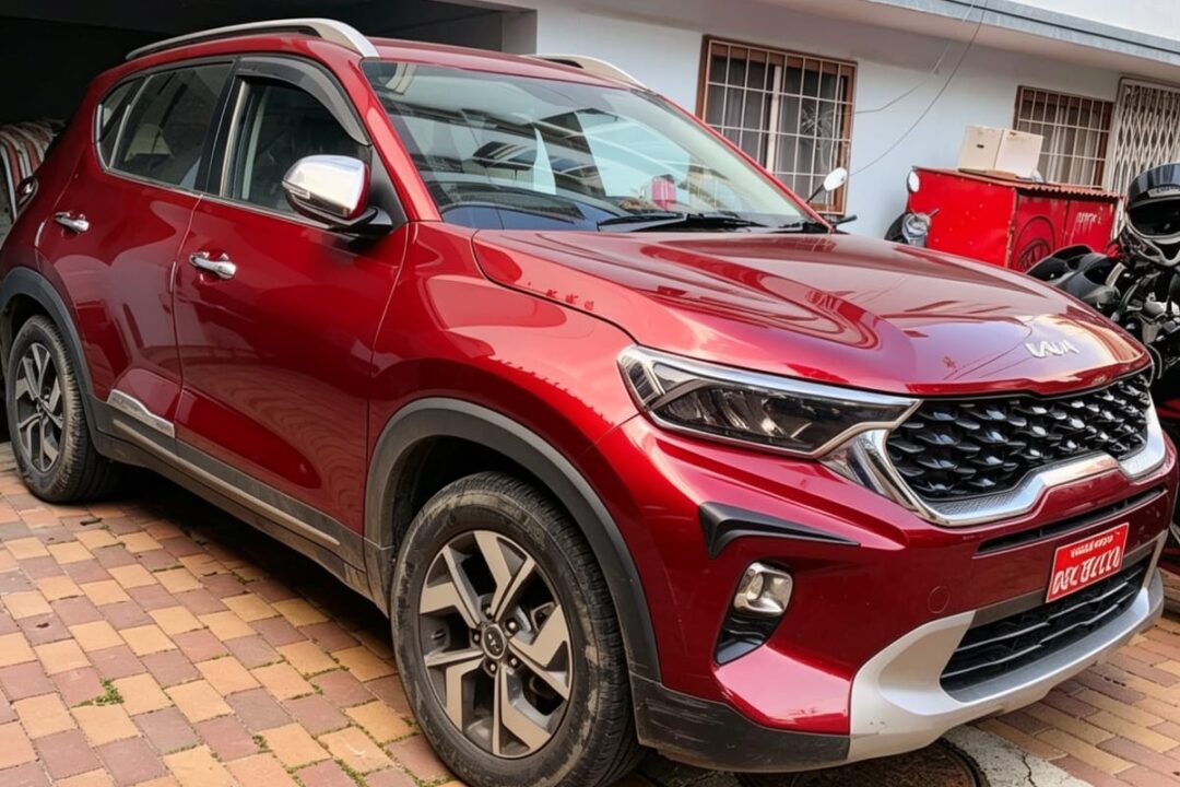 Kathmandu to Ilam by Private Car red Kia SUV on driveway