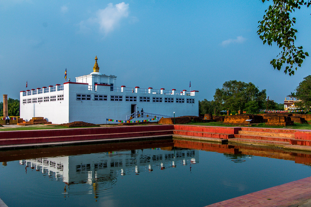 Women Travelers in Nepal at Maya Devi Temple.